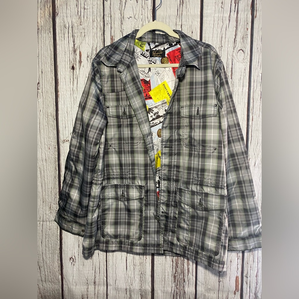 Penguin Munsingwear Jacket Mens Large Light Plaid Rain Jacket Polyester Spring